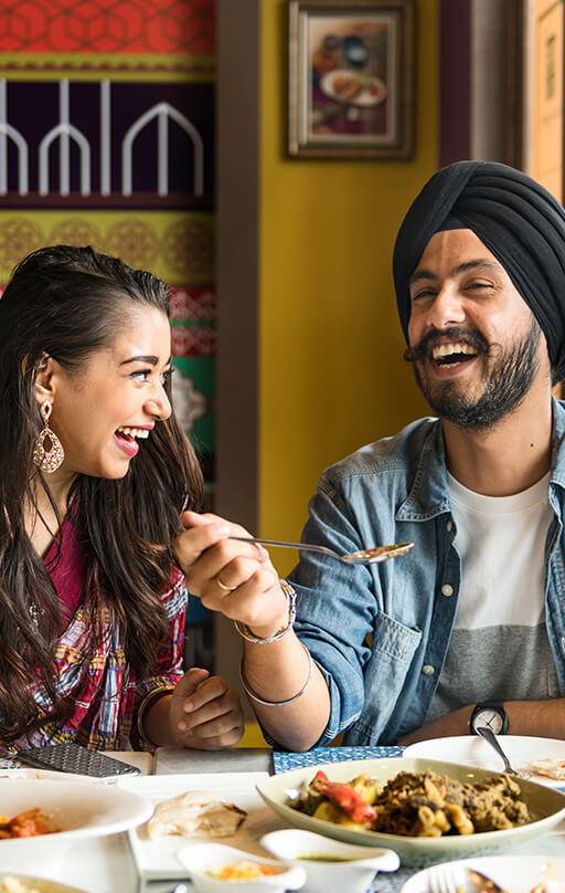 People having lunch smiling